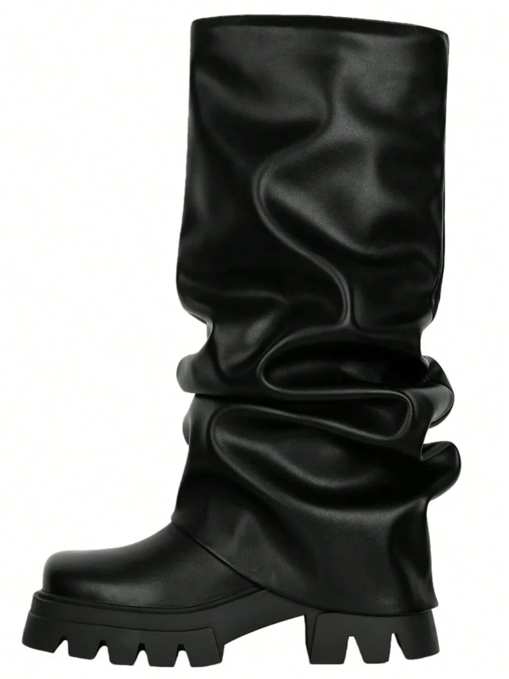 Black Y2K Women's Slip On Platform Slouchy Boots